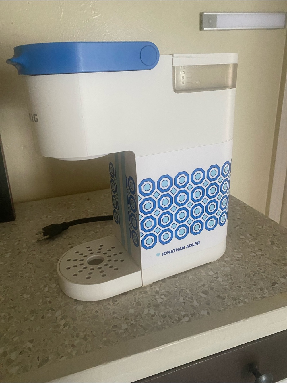 Jonathan Adler White and Blue Compact Single-Serve Brewer